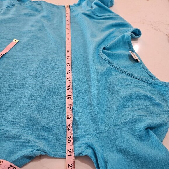 Oh My Gauze Dress Medium Cotton Ruffled Hem Pockets Turquoise Tropical Beach - Picture 8 of 8